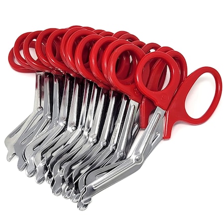 A2Z Scilab Trauma Shears 12/Pack Non-Stick 7.25 First Aid EMT Stainless Steel Utility Scissors Red Handle A2Z-ZR874